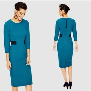 Boden Laura Ottoman Teal Long Sleeve Rib Knit Dress - 6R